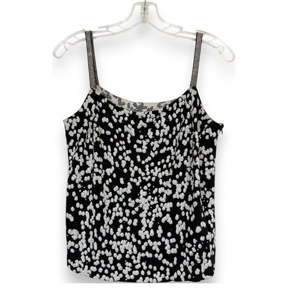St. John Pearl and Crystal Dot Santana Knit Camisole Top Black and Silver Large - Picture 1 of 11